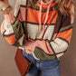 Color Block Waffle Drawstring Mock Neck Sweater