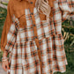 Plaid Color Block Patchwork Ruffle Hem Tunic Shirt Dress