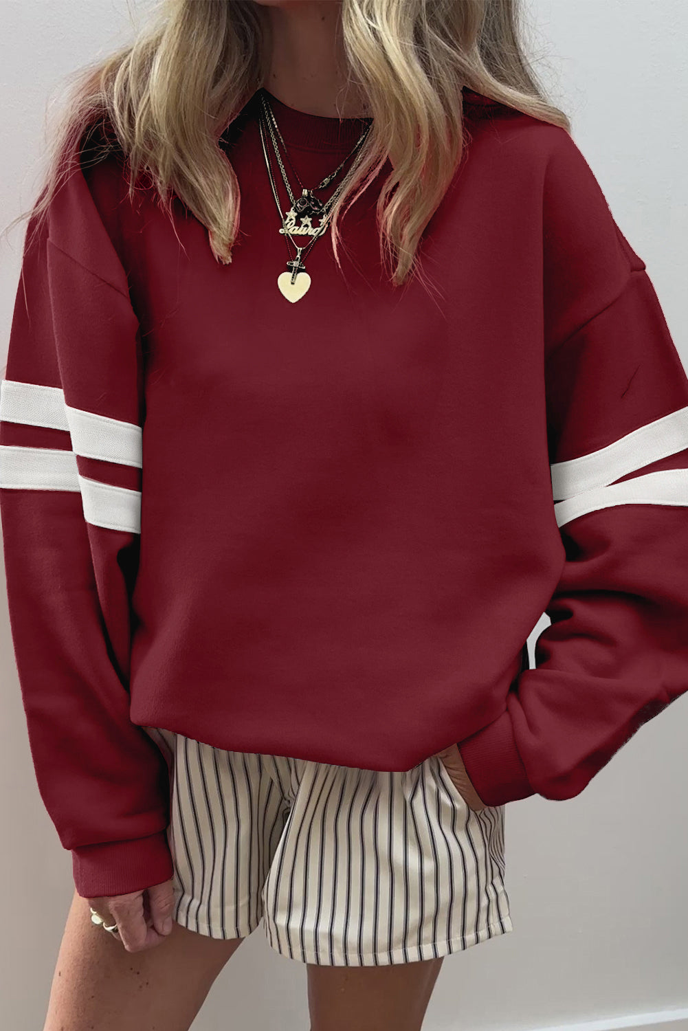 Varsity Striped Detail Drop Shoulder Oversized Sweatshirt