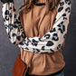 Leopard Sleeve Contrast Knitted Pullover Top