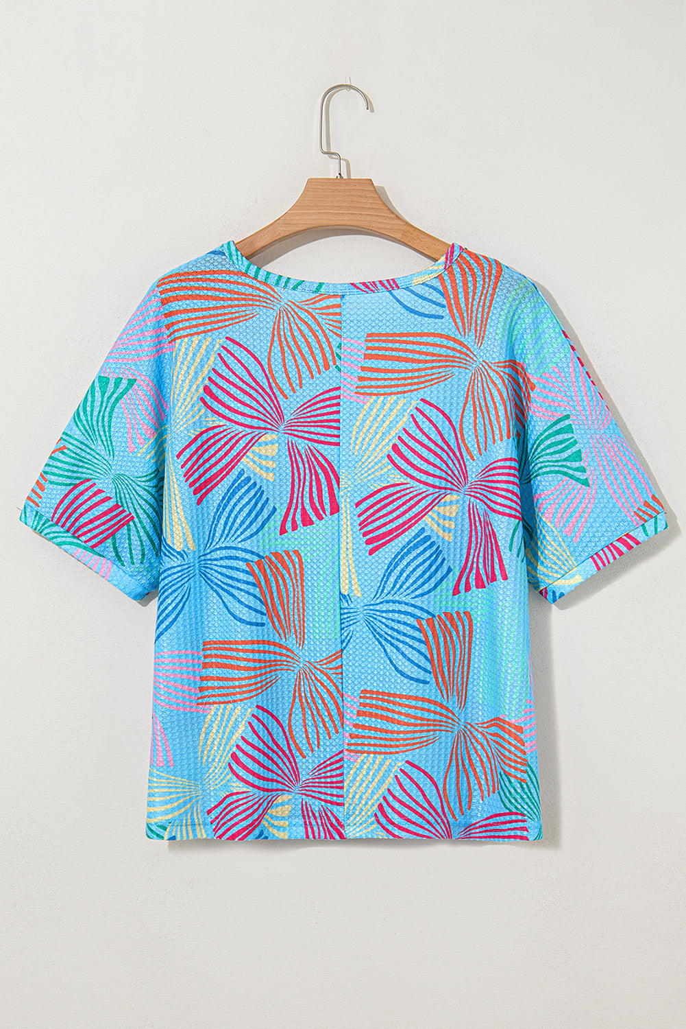 Printed Waffle Crewneck Loose Short Sleeve Top