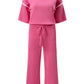 Contrast Trim Half Sleeve Top Drawstring Pants Loose 2pcs Sweater Suit