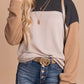 Color Block Long Sleeve Cording Loose Top