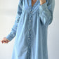 Ruffled V Neck Buttoned Shift Denim Dress