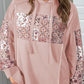Mix Floral Patchwork Side Slit Drawstring Hoodie