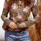 Floral Print Waffle Textured Long Sleeve Top