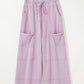 Mineral Wash Exposed Seam Drawstring High Waist Wide Leg Cargo Pants