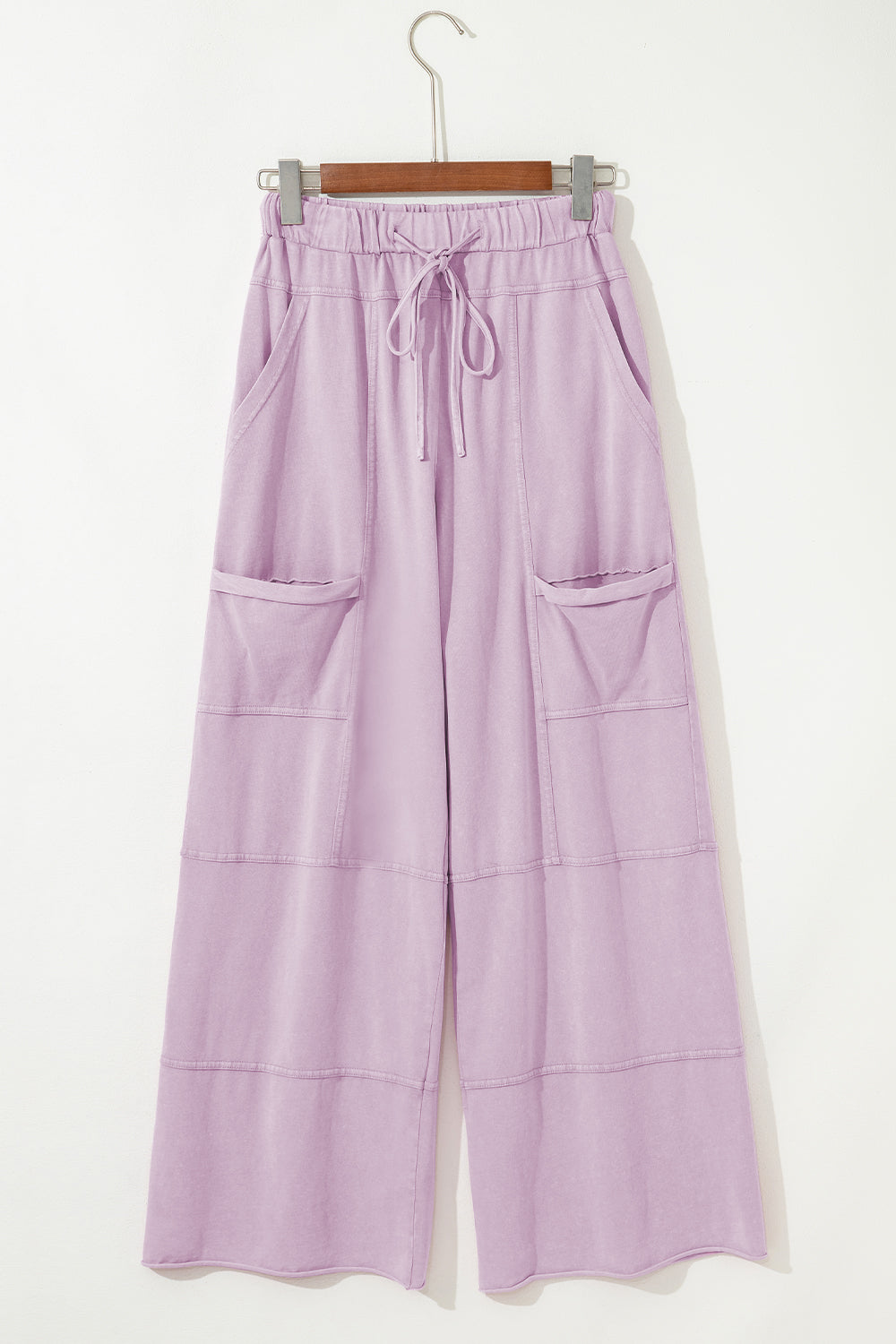 Mineral Wash Exposed Seam Drawstring High Waist Wide Leg Cargo Pants