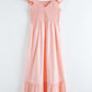 V Neck Flutter Sleeve Smocked Bodice High Waist Ruffle Maxi Dress