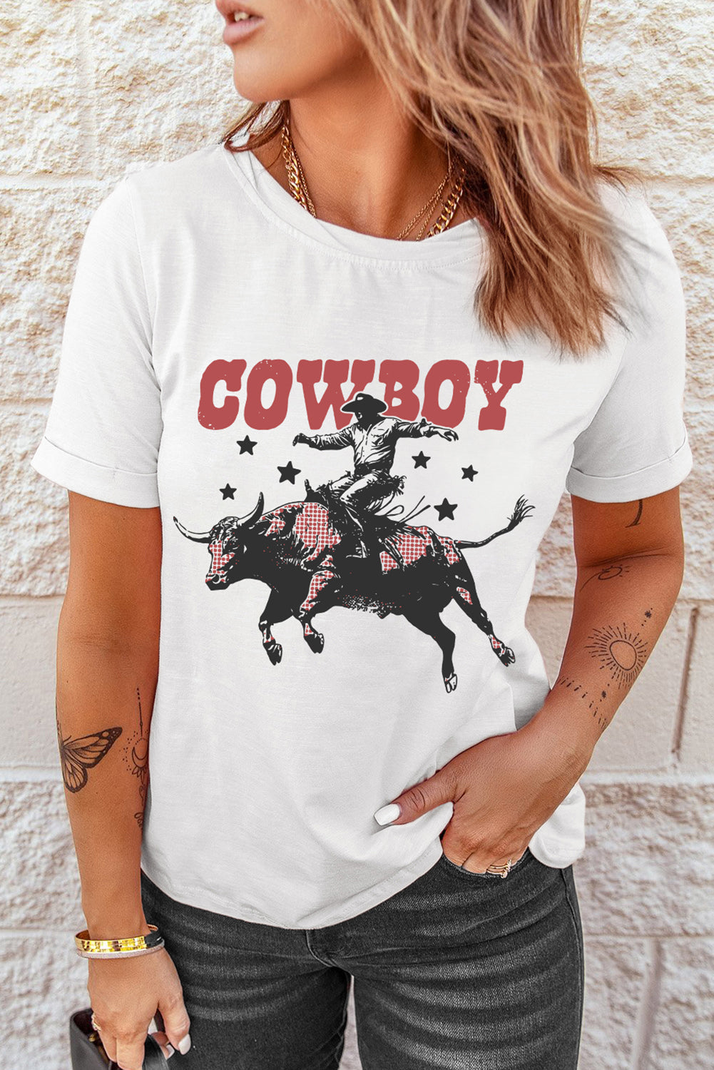 COWBOY Star Graphic Crewneck Western Fashion Tee
