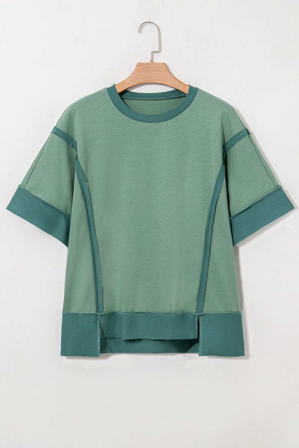 Half Sleeve Raw Seam High Low Side Split Top