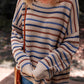 Striped Knitted Drop Shoulder Round Neck Sweater