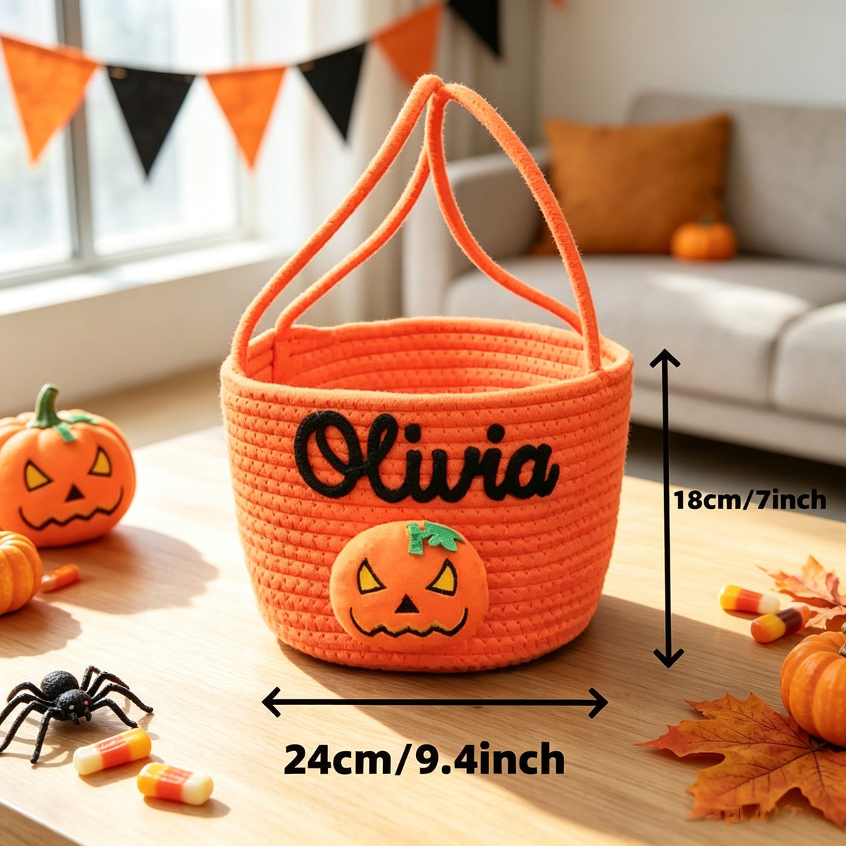 Custom Personalized LED Woven Rope Halloween Basket