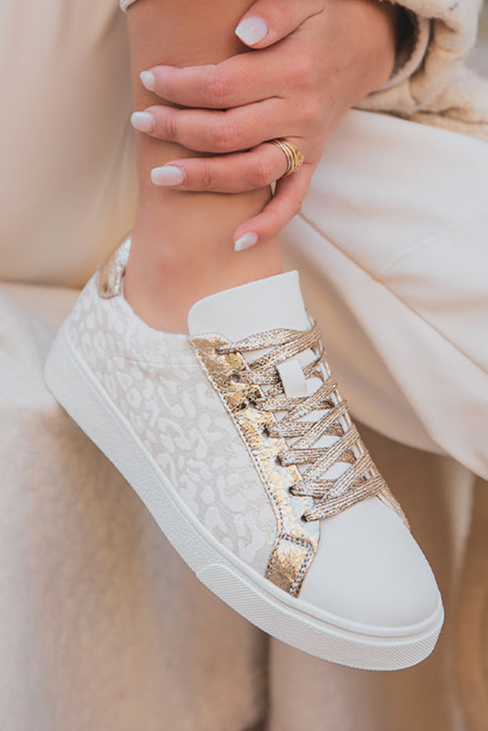 Star Patchwork Sequined Lace-up Sneakers