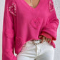 Pearl Embellished Fuzzy Hearts Sweater