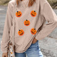 Twisted Rib Texture Chenille Halloween Pumpkin Patched Drop Shoulder Sweatshirt