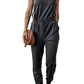 Black Casual Tank Style Tie Waist Pocketed Jogger Jumpsuit