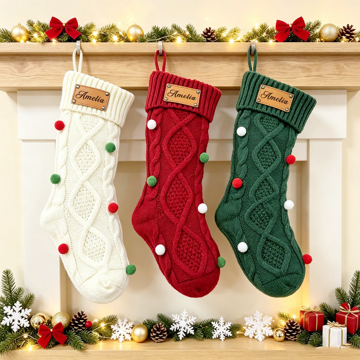 Custom Polka-dot Christmas Stocking with Leather Patch