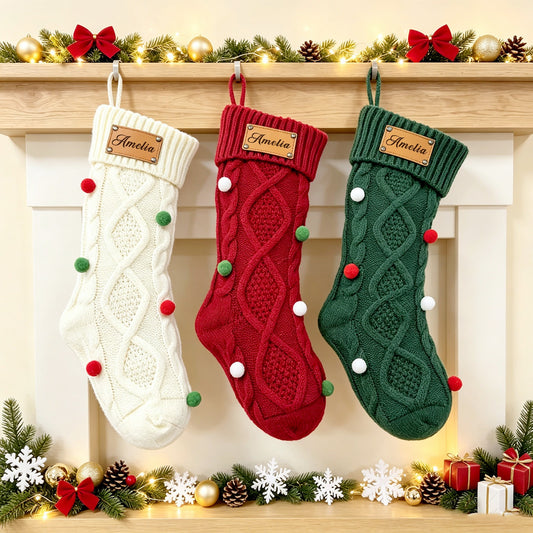 Custom Polka-dot Christmas Stocking with Leather Patch