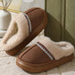 Western Woven Detail Faux Suede Furry Home Slippers
