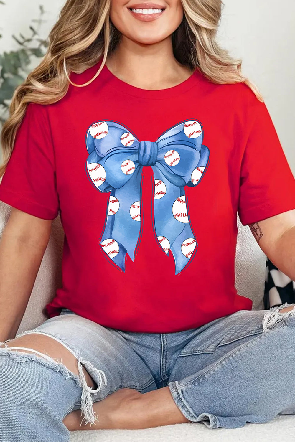 Rugby Bowknot Graphic Crew Neck Tee