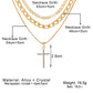 Plated Cross Pendant Multi Layer Stacked Chains Necklace