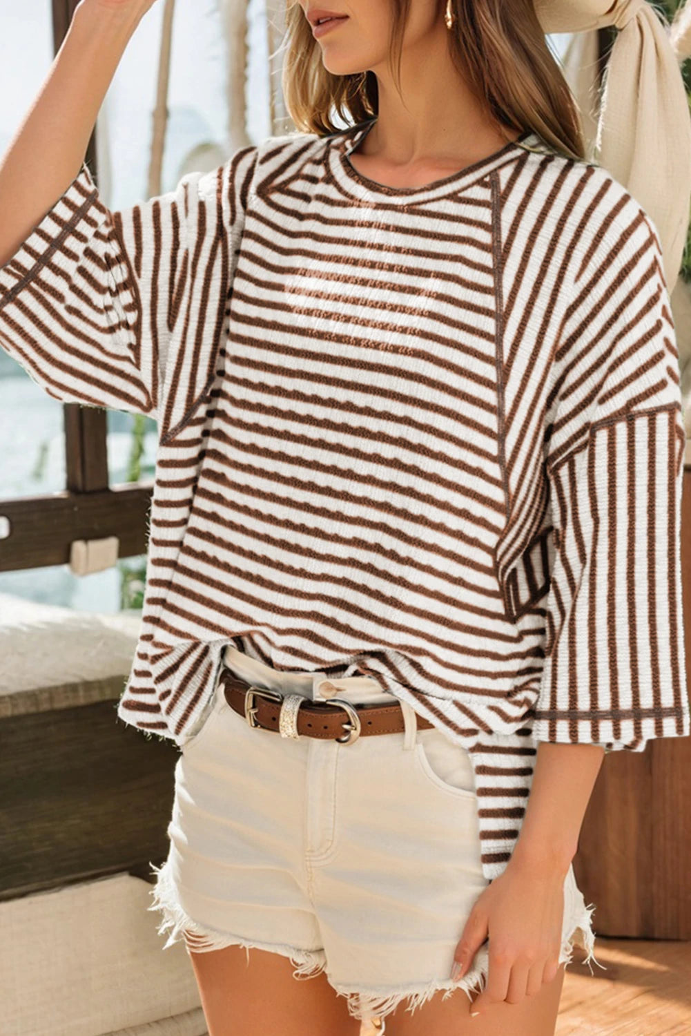 Knit Split Hem Half Sleeve Loose Top