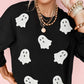 Sequin Halloween Ghost Patched Drop Shoulder Sweatshirt