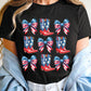 Black Stars and Stripes Bowknot Cowgirl Boots Graphic Patriotic Tee