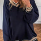 Contrast Striped Trim V Neck Sweatshirt