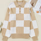 Checkered Pattern Polo Collar Loose Sweater