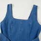 Square Neck Bowknot A-line Sleeveless Denim Dress