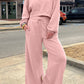 Drop Shoulder Puff Sleeve Crop Pullover Drawstring Wide Leg Pants Set