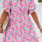 Plus Size Floral Print Frilled Short Sleeve Flare Dress