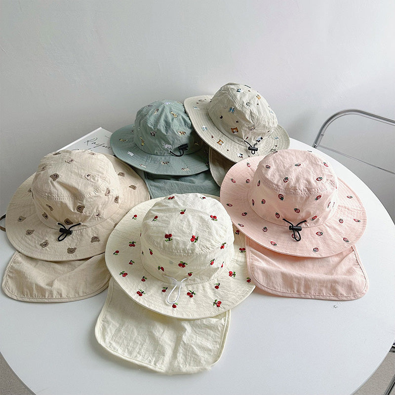 Children's Sun Protection Bucket Hat with Wide Brim and Neck Flap