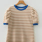 Sleeve Contrast Trim Round Neck Tee