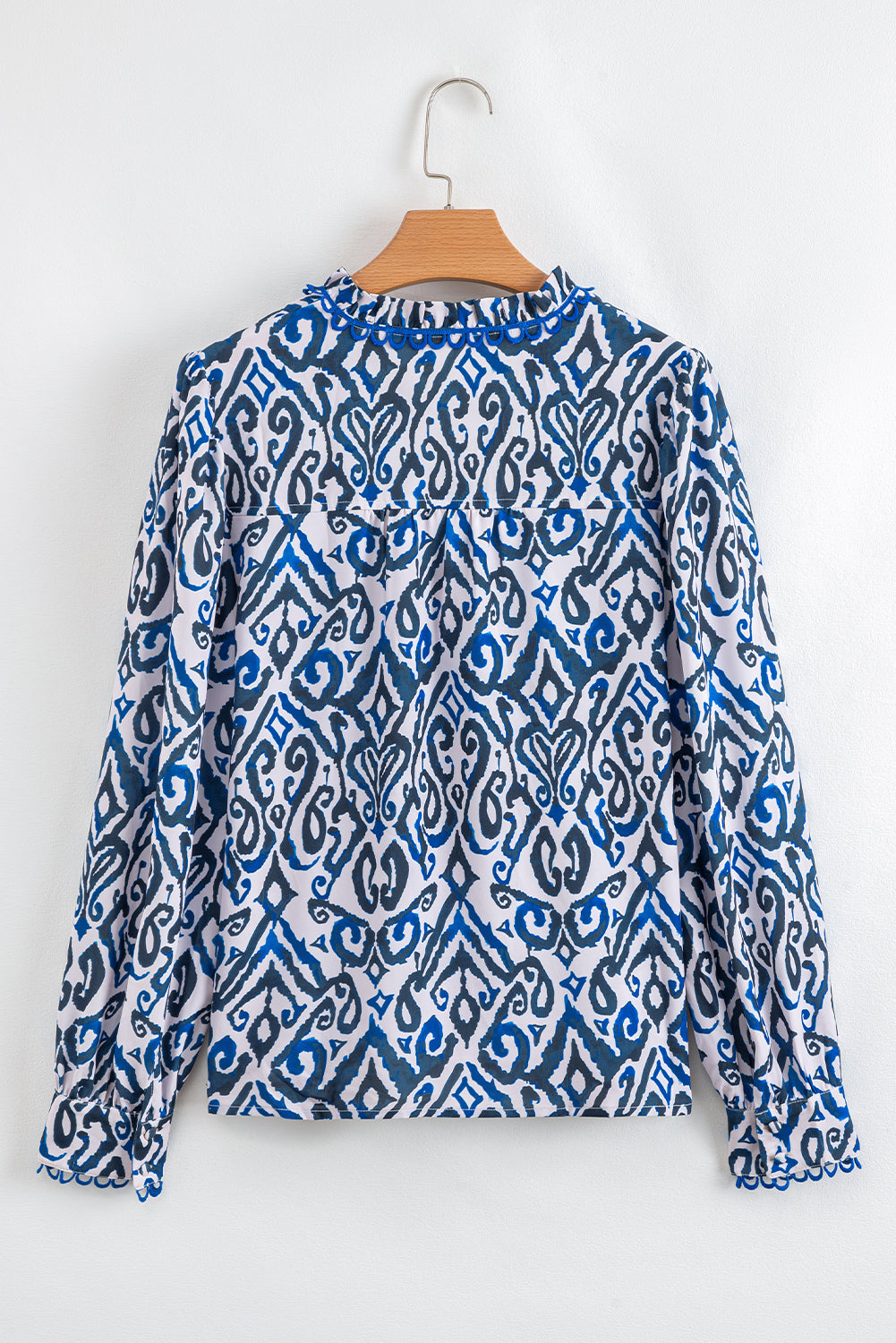 Bohemian Print Embroidered V Neckline Detail Long Sleeve Shirt