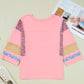 Floral Color Block Patchwork Long Sleeve Top
