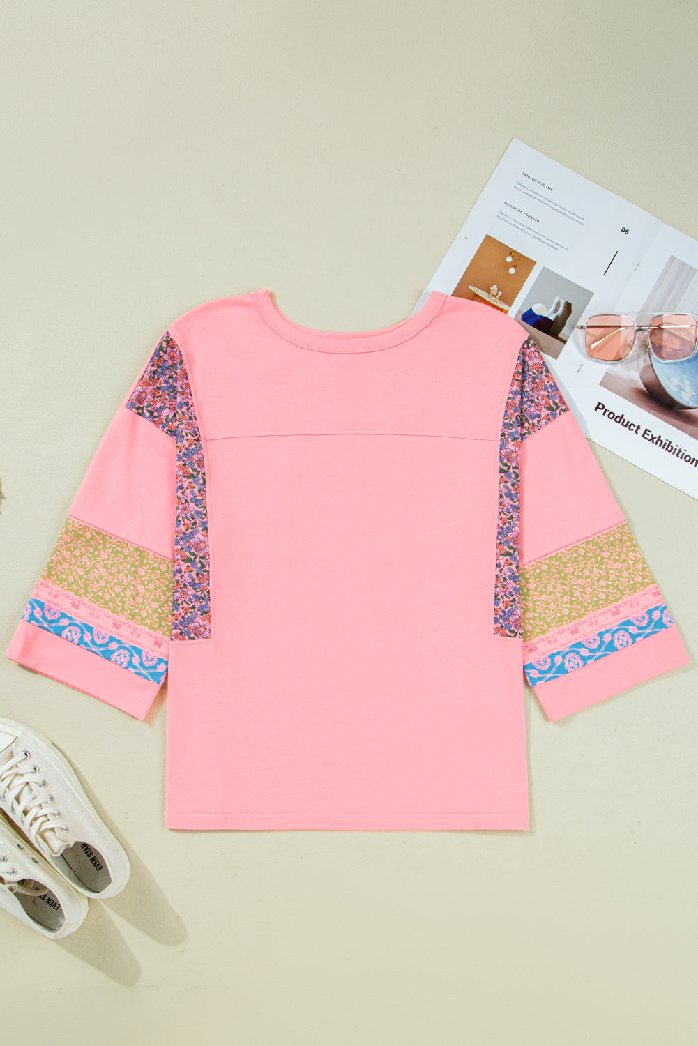 Floral Color Block Patchwork Long Sleeve Top