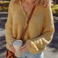 Lantern Sleeve Scallop V Neck Buttoned Front Cardigan