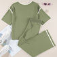 Contrast Trim Half Sleeve Top Drawstring Pants Loose 2pcs Sweater Suit