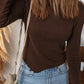 Lettuce Trim Raw Seam Patchwork Jacquard Long Sleeve Top