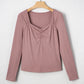 Gathered Bust Square Neck Ribbed Fit Long Sleeve Top