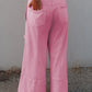 Mineral Wash Exposed Seam Drawstring High Waist Wide Leg Cargo Pants
