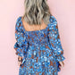 Smocked Bodice High Waist Ruffled Sleeve Floral Dress