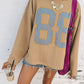 88 Number Graphic Drawstring Hemline Oversize Long Sleeve Top