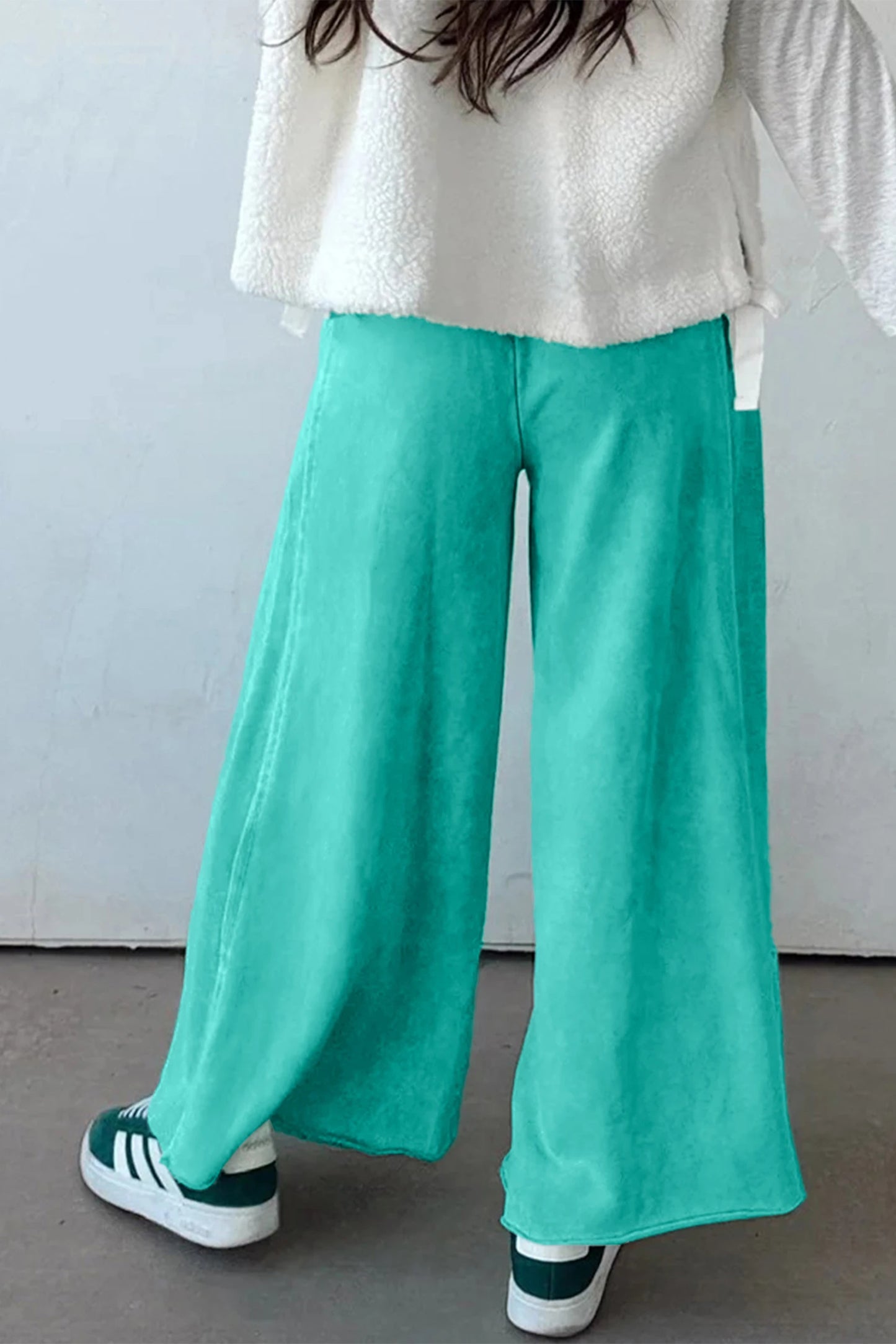 Drawstring Elastic Waist Raw Hem Loose Pants