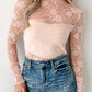 Sheer Floral Lace Mesh Mock Neck Long Sleeve Top