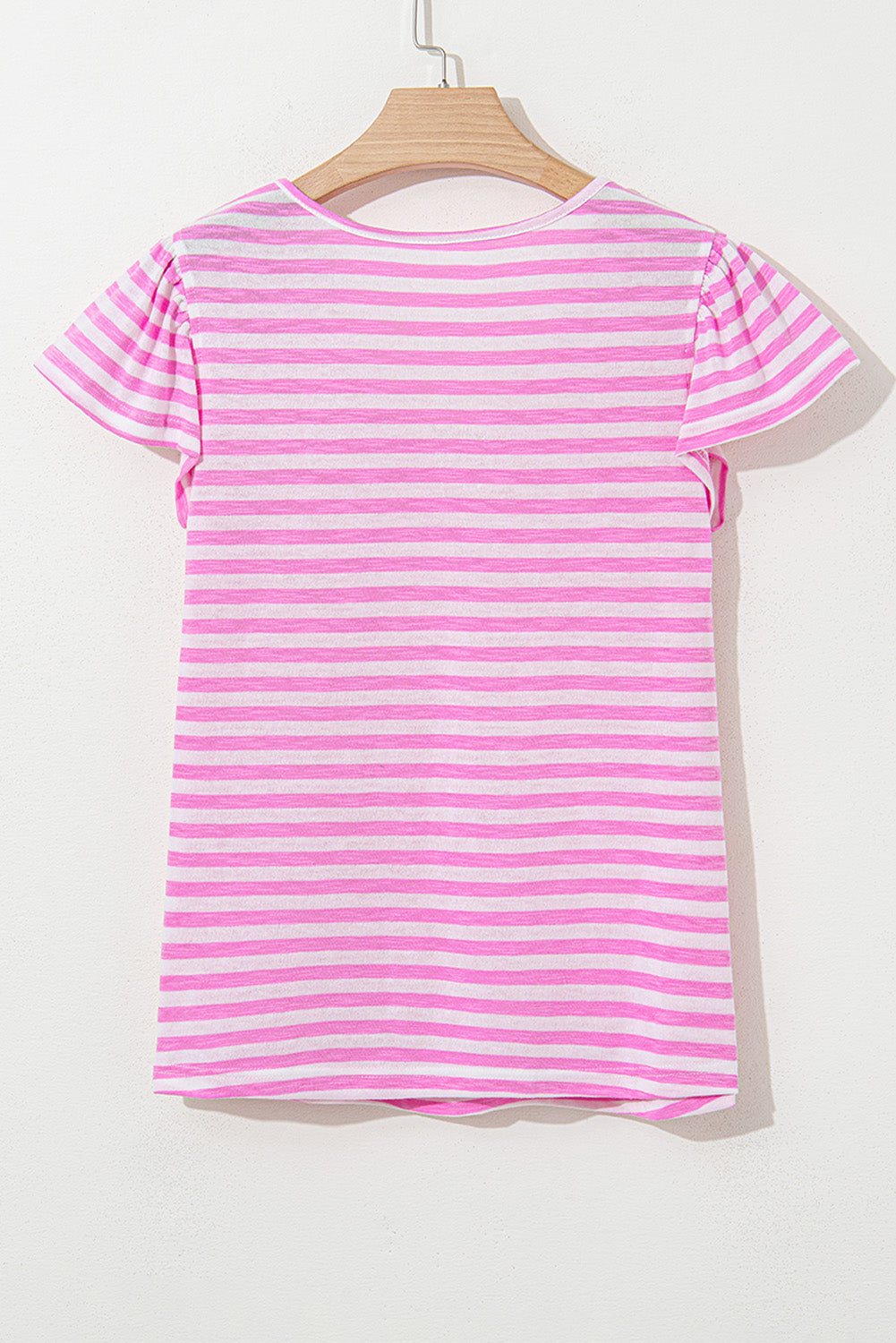 Striped V Neck Ruffle Short Sleeve Top