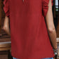 Solid Color Pleated Detail Ruffle Short Sleeve Blouse